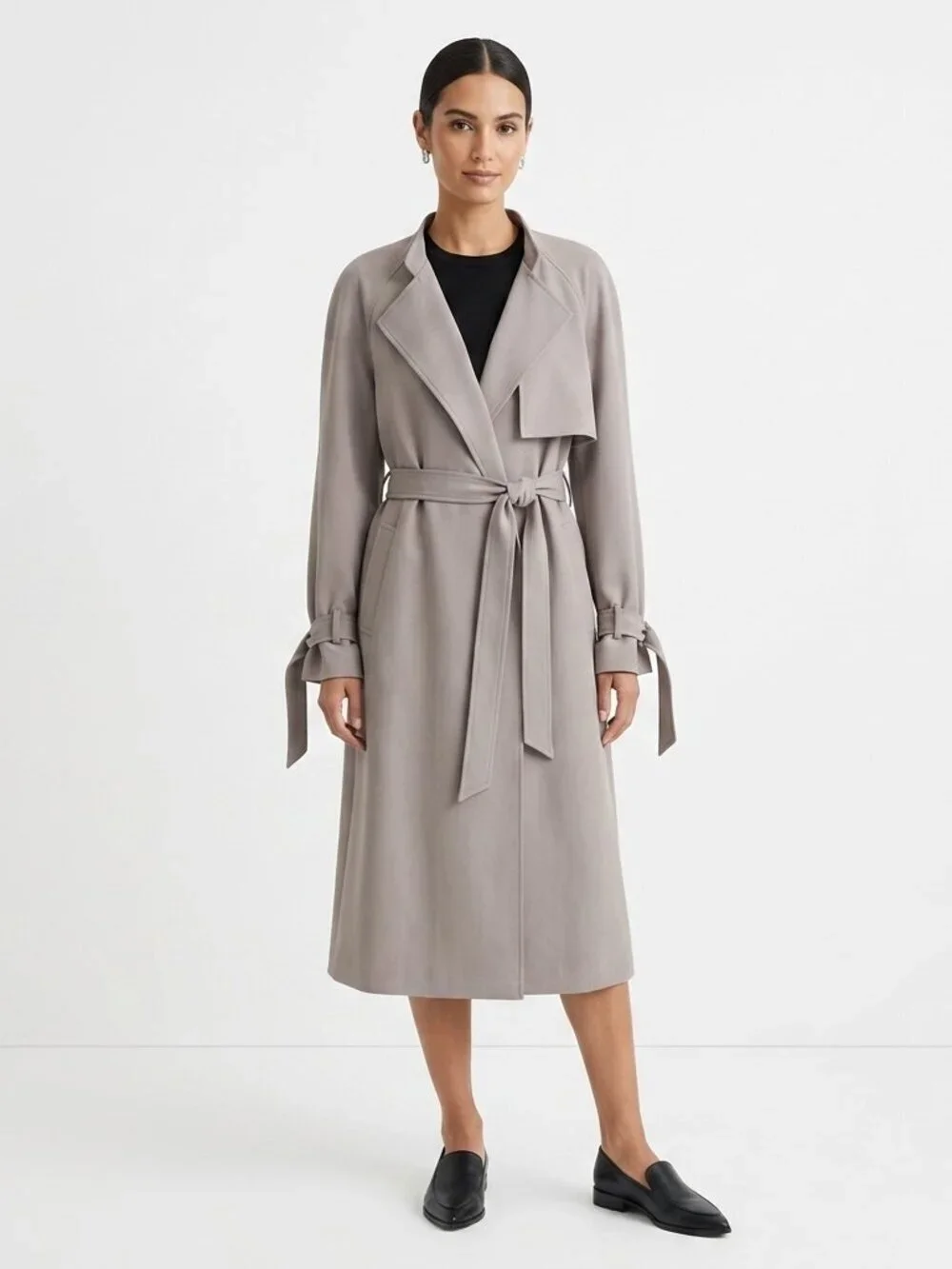 RACHEL ROY Luxe Crepe Trench Long Coat Gray Mist XL NWT